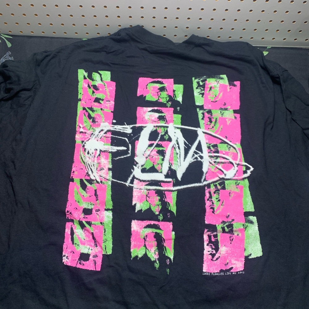 Flawless Like Me Lucky Brand Black Tee with Pink and Green Graphic New 2x